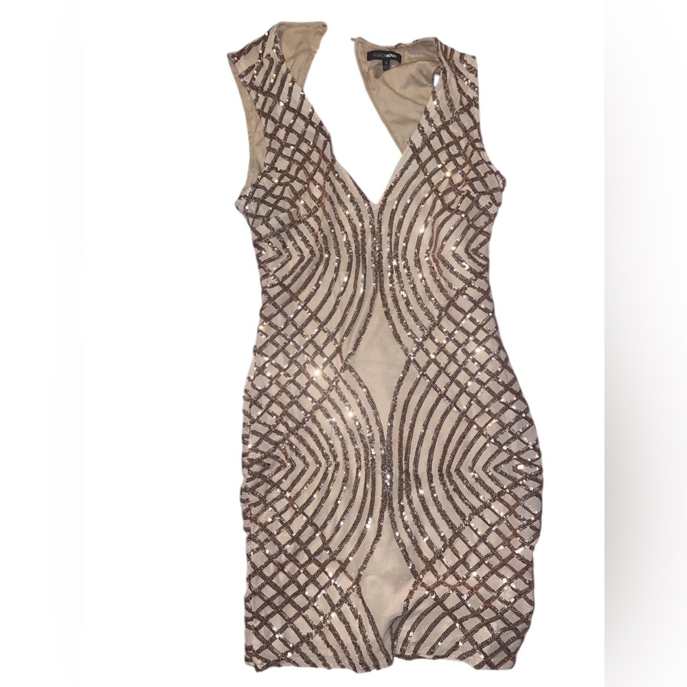 Fashion Nova gold sequin dress size Small